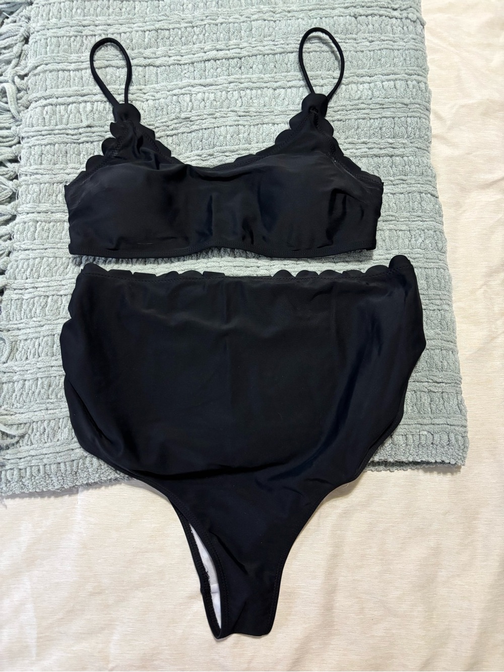 Maternity Black Scallop-Edge Bralette and High-Waist Bikini Bottom Set
